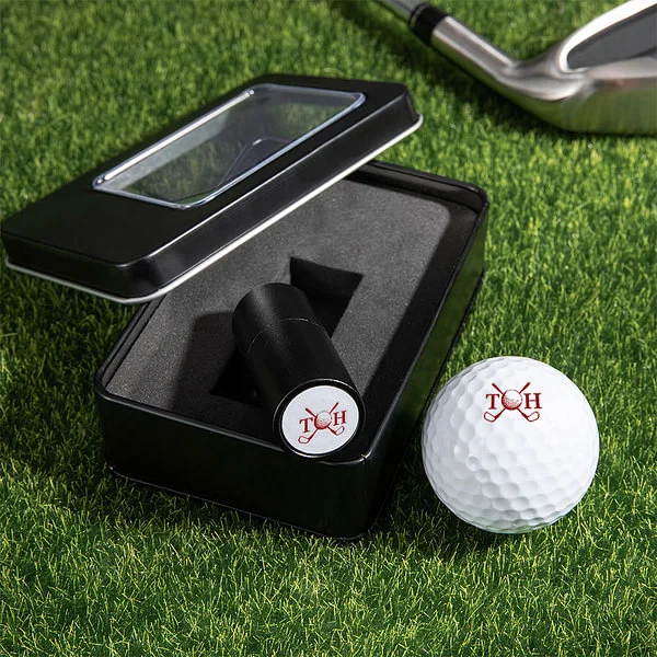 Personalized Monogrammed Initial Golf Ball Stamp with Metal Storage Box Birthday Father's Day Gift for Golf Player