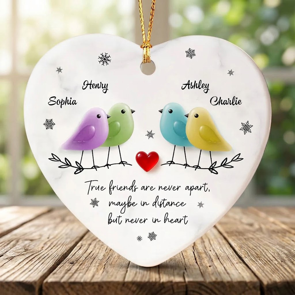 Personalized Sea Glass "Birds on a Branch" Heart Keepsake - Friendship & Long-Distance Gift