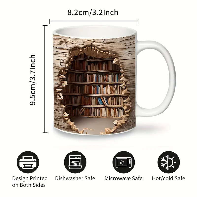 1pc 3d bookshelves hole in a wall mug library bookshelf mug 3d bookshelf mug creative space design multi purpose ceramic mug funny coffee mug a gift for readers details 2