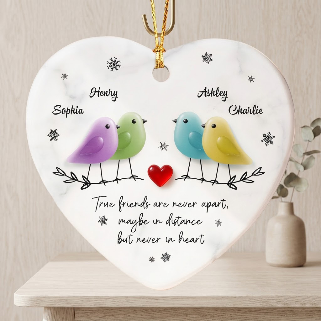 Personalized Sea Glass "Birds on a Branch" Heart Keepsake - Friendship & Long-Distance Gift