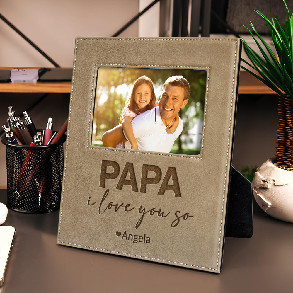 Custom Photo Daddy We Lover You - Personalized Leather Frame Gift For Father's Day, Birthday
