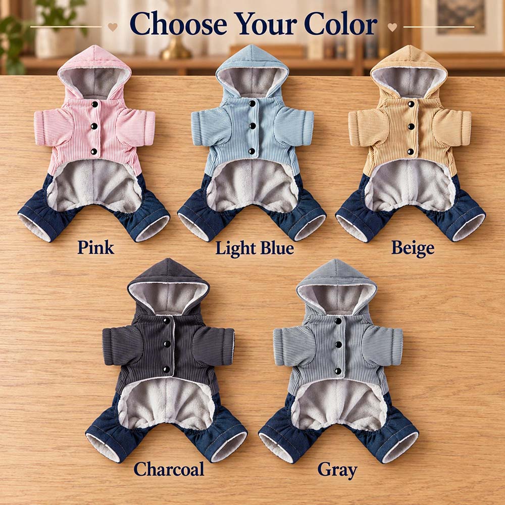 Personalized Embroidered Dog Corduroy Hooded Jumpsuit 