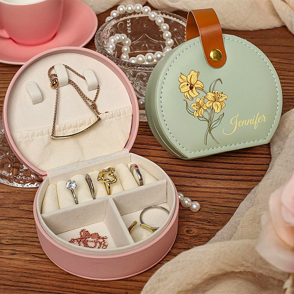 Personalized Name Jewelry Box, Personalized Travel Jewelry Box, Birth Month Flower Jewelry Case, Bridesmaid Gifts