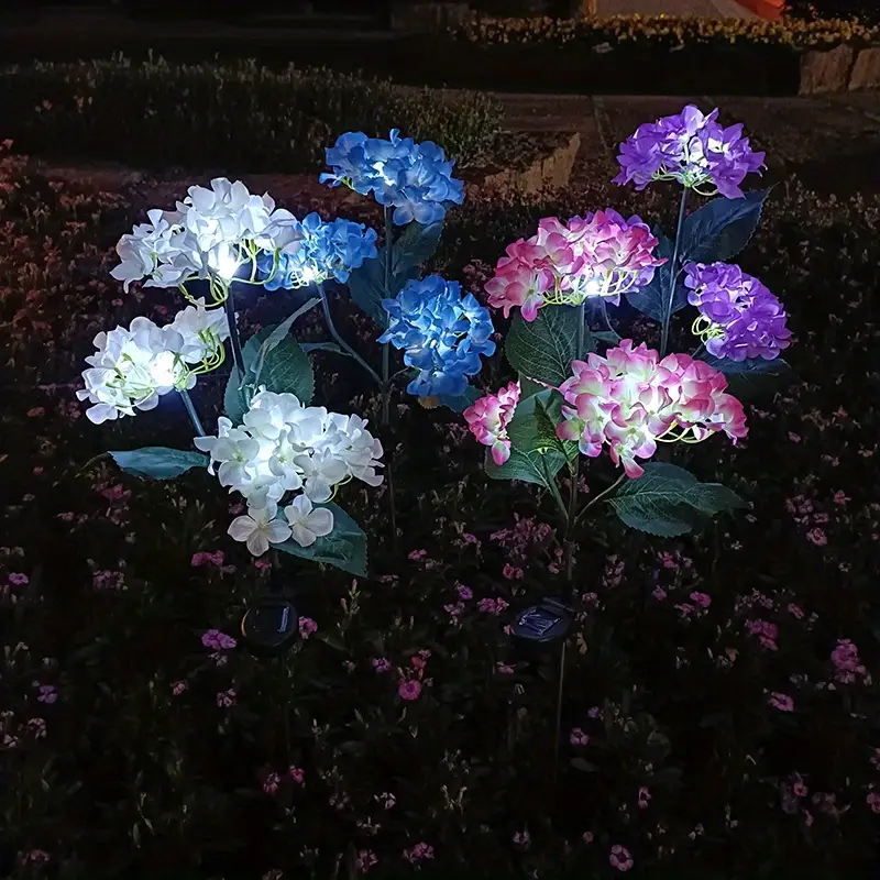 4 pack outdoor solar lights waterproof hydrangea garden stake lights realistic led flowers powered decorative ground solar flower lights for lawn decoration yard backyard decor gift details 5