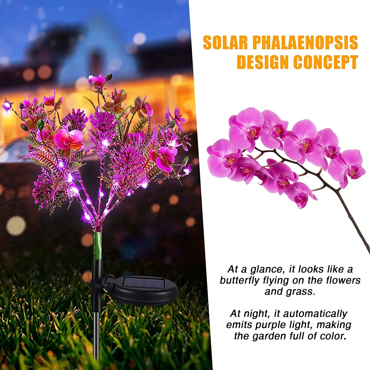 Solar Lights Outdoor Garden Decorative, 2 Pack Solar Powered Phalaenopsis Flowers Lights Design, Upgraded Garden Solar Lights Waterproof IP65 for Garden, Yard, Christmas Decor