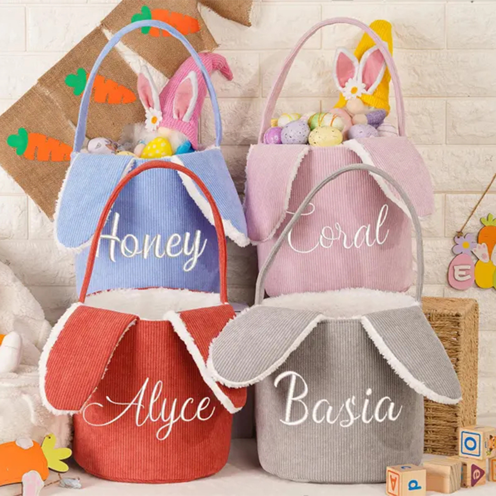 Personalized Embroidered Corduroy Easter Bunny Basket