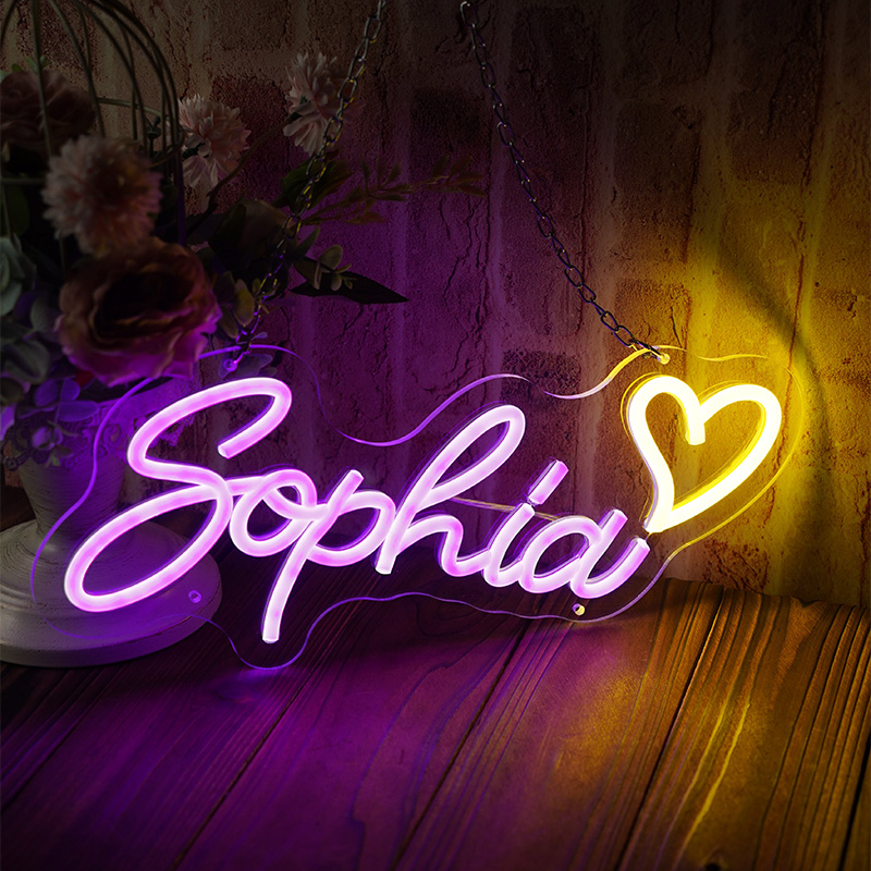 Personalized name heart-shaped neon sign