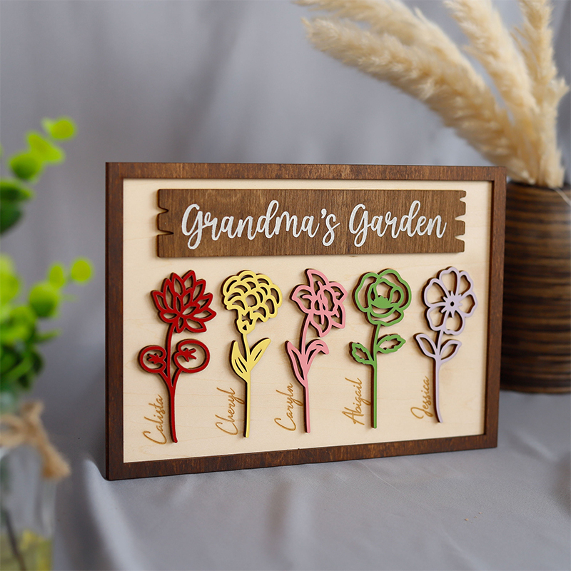 Personalised Flower Birth Month Wooden Photo Frame