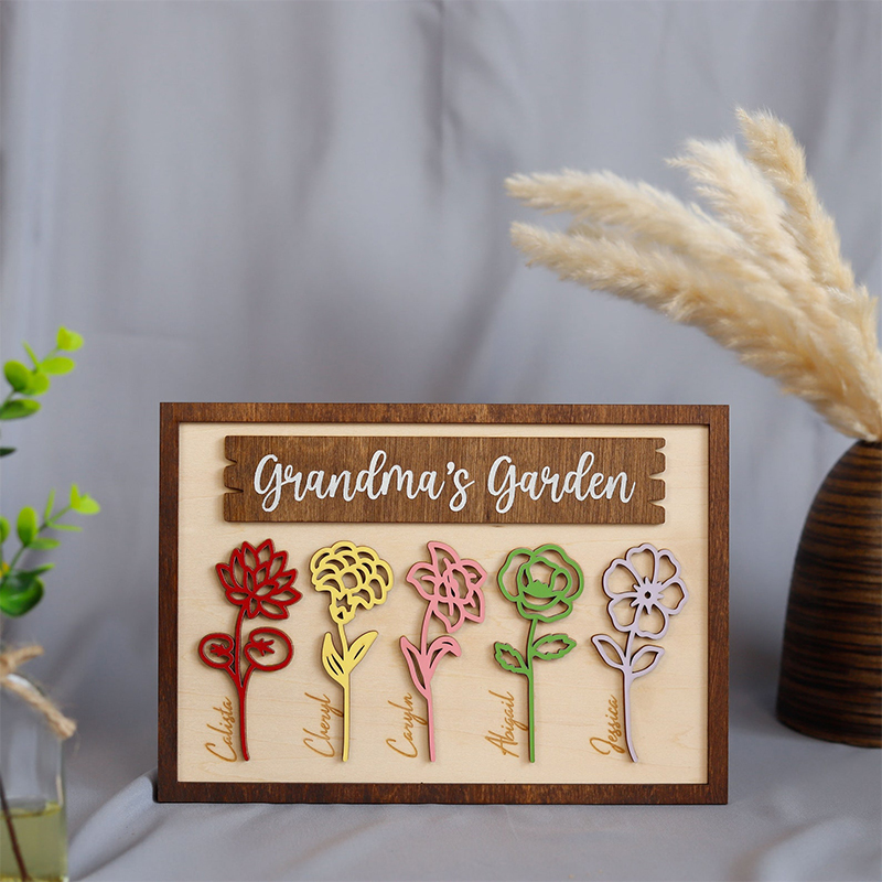 Personalised Flower Birth Month Wooden Photo Frame