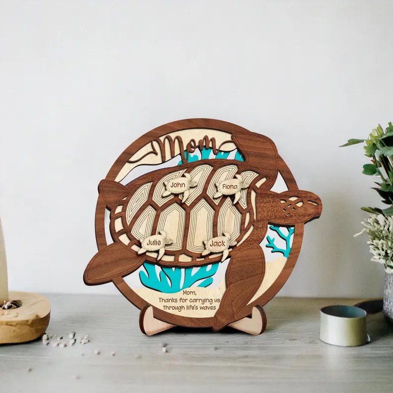 Personalized turtle name Mother's Day wooden sign