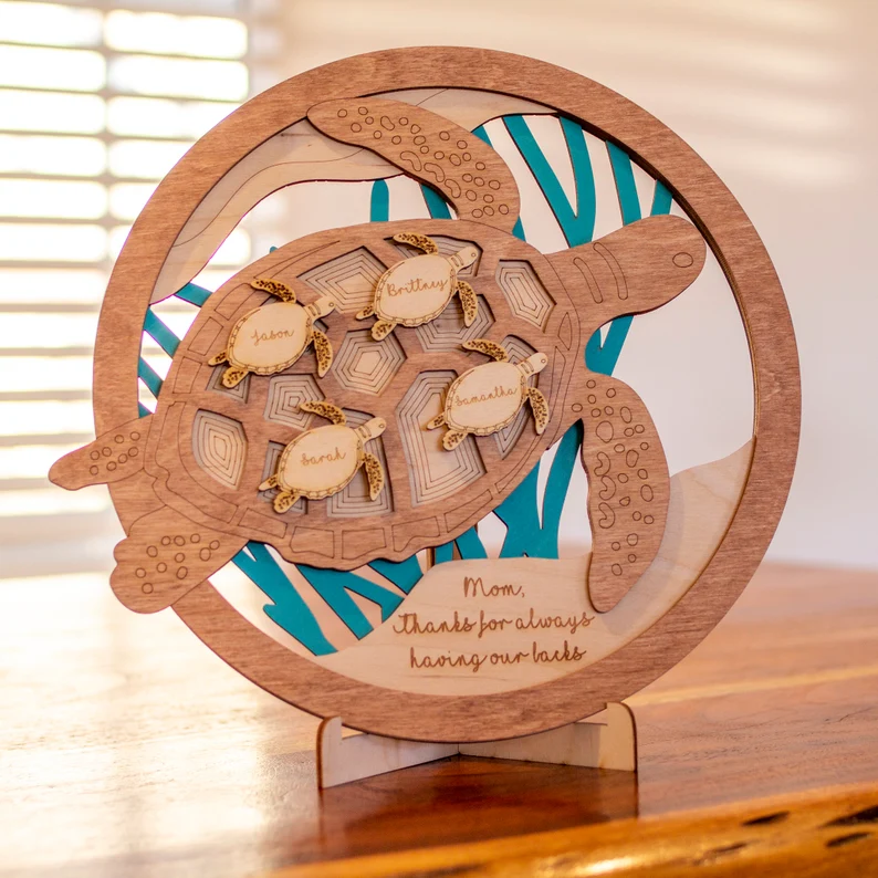 Personalized turtle name Mother's Day wooden sign