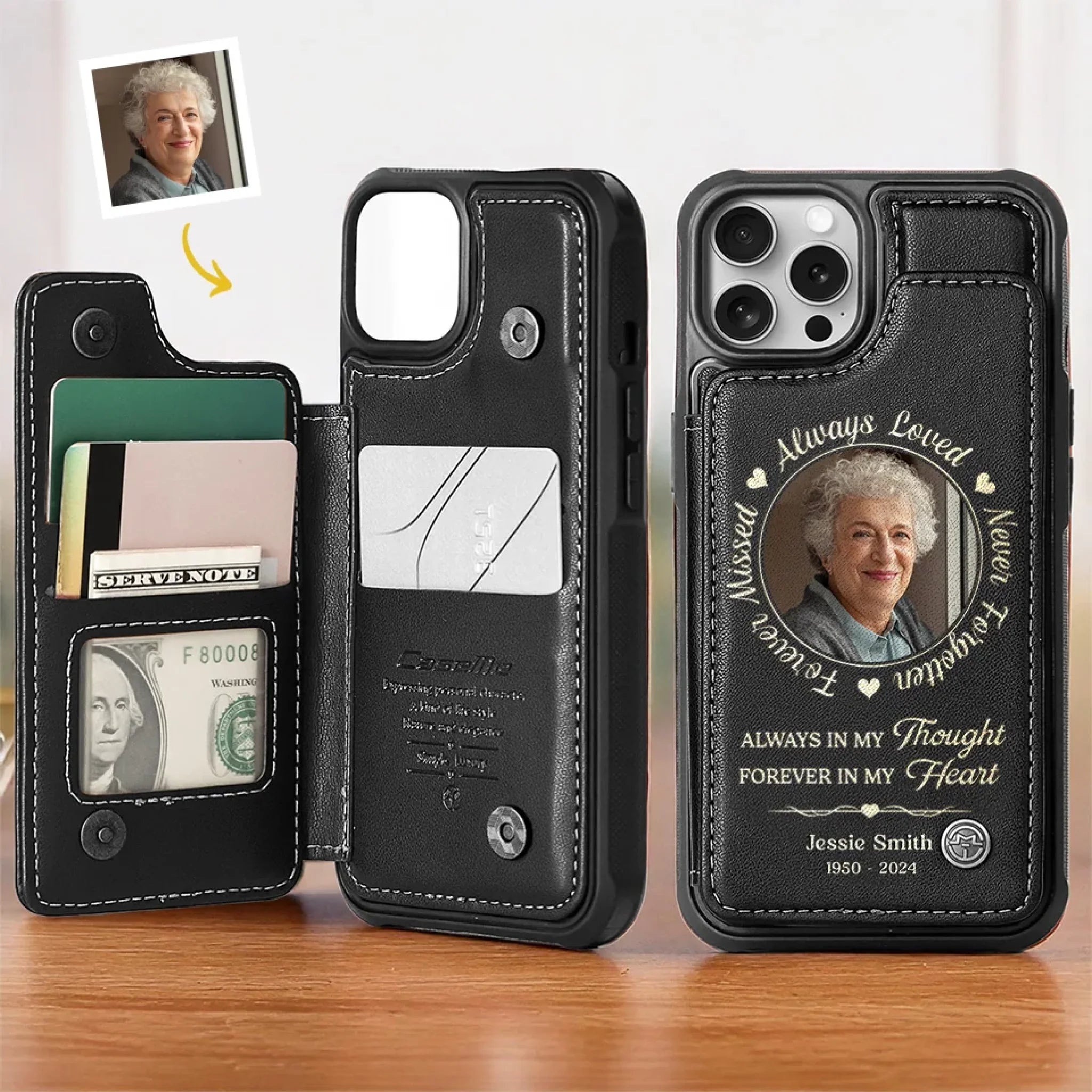 Custom Photo Leather Flip Wallet Phone Case - Personalized Memorial Sympathy Gifts For Loss Of Mom, Dad - I’ll See You In My Dreams Until Then