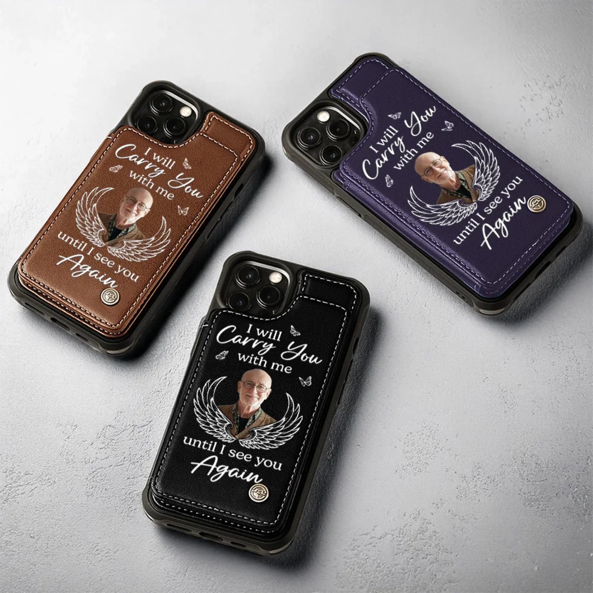 Custom Photo Leather Flip Wallet Phone Case - Personalized Memorial Sympathy Gifts For Loss Of Mom, Dad - I’ll See You In My Dreams Until Then