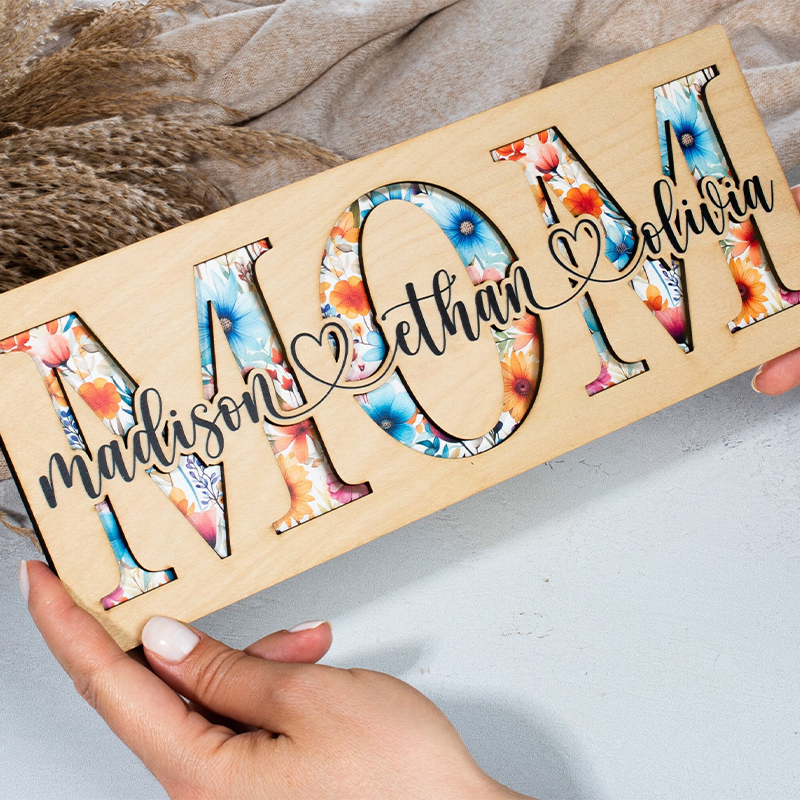 Personalized Mother's Day MOM floral wood plaque sign