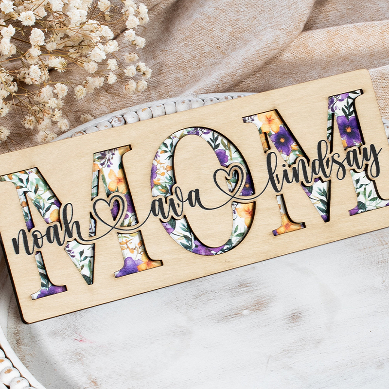 Personalized Mother's Day MOM floral wood plaque sign