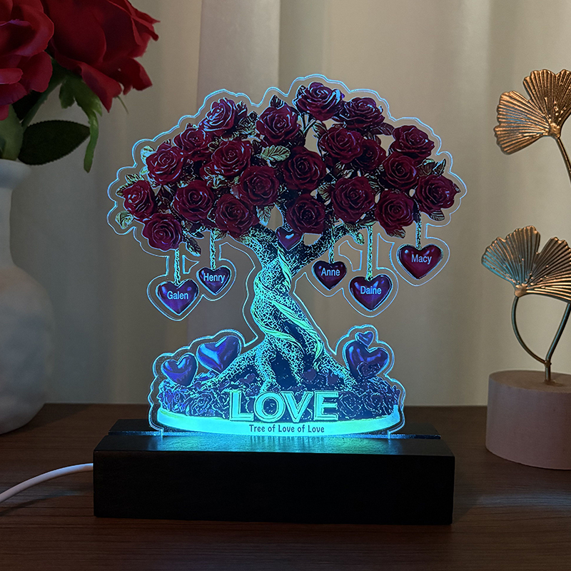 Personalized Heart Shaped Name Rose Tree Light