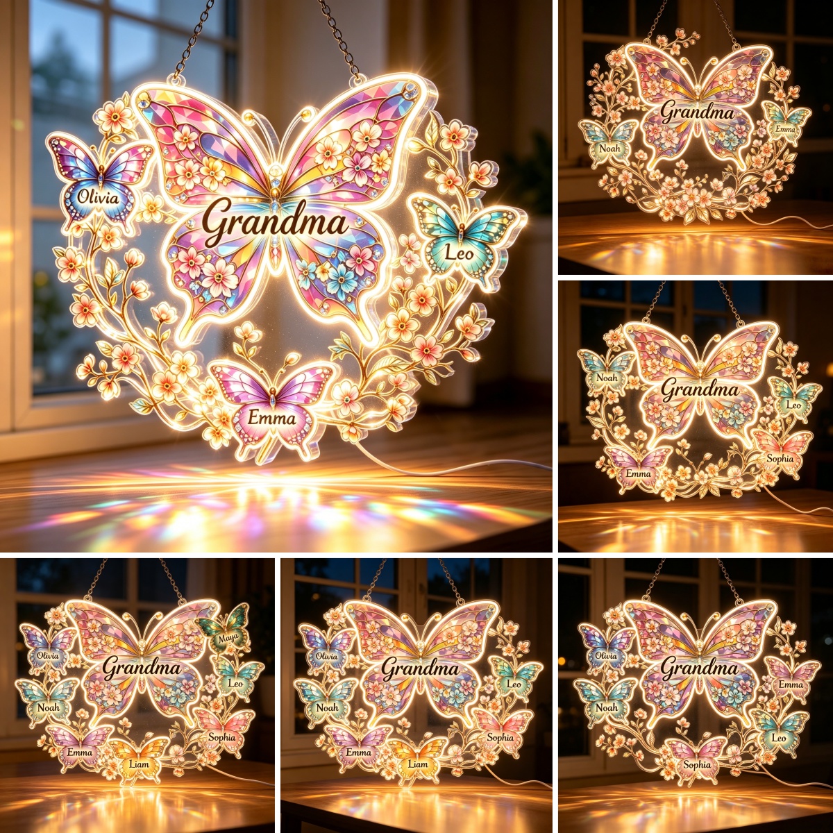 Personalized Grandma Butterfly Acrylic LED Light – Custom Names Family Gift