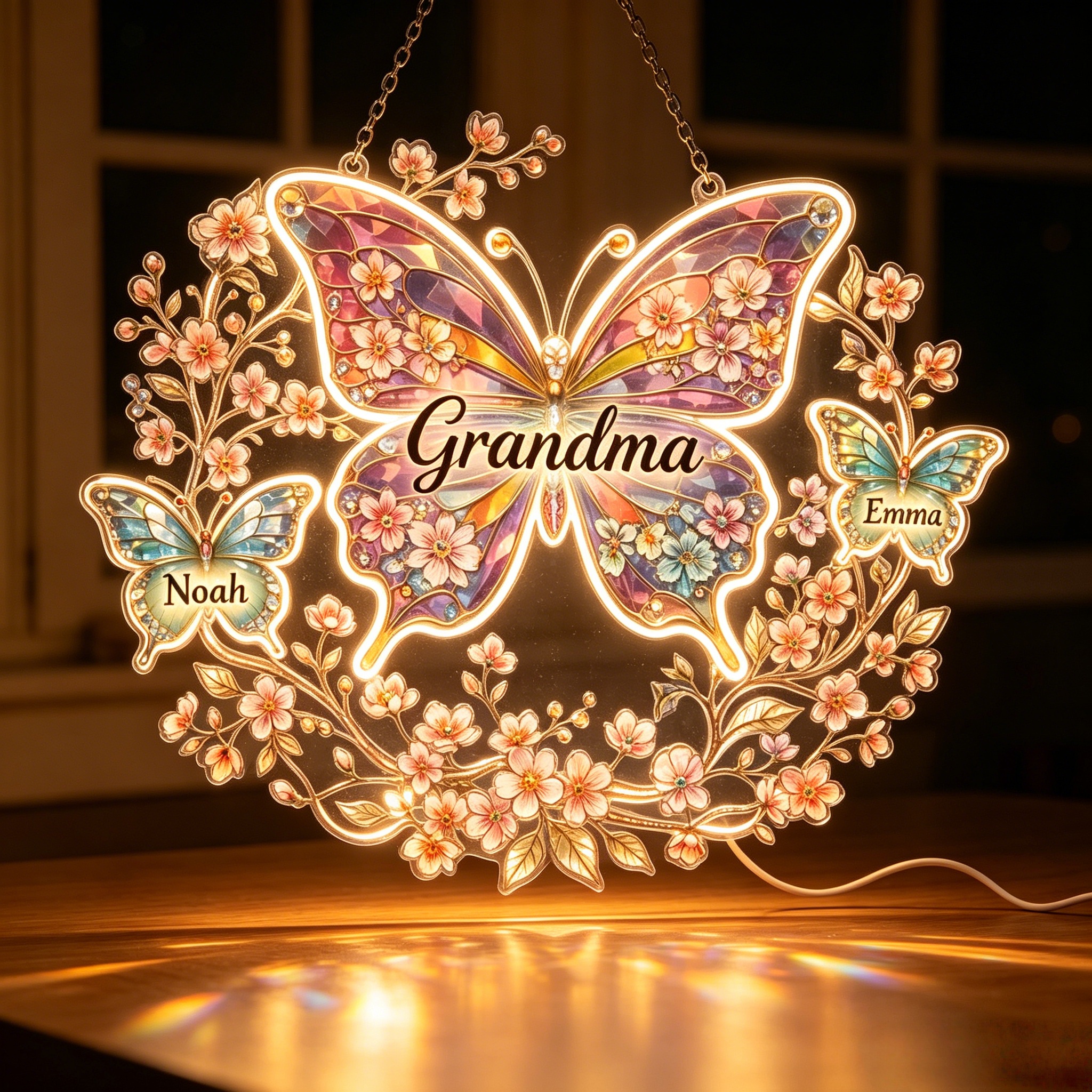 Personalized Grandma Butterfly Acrylic LED Light – Custom Names Family Gift