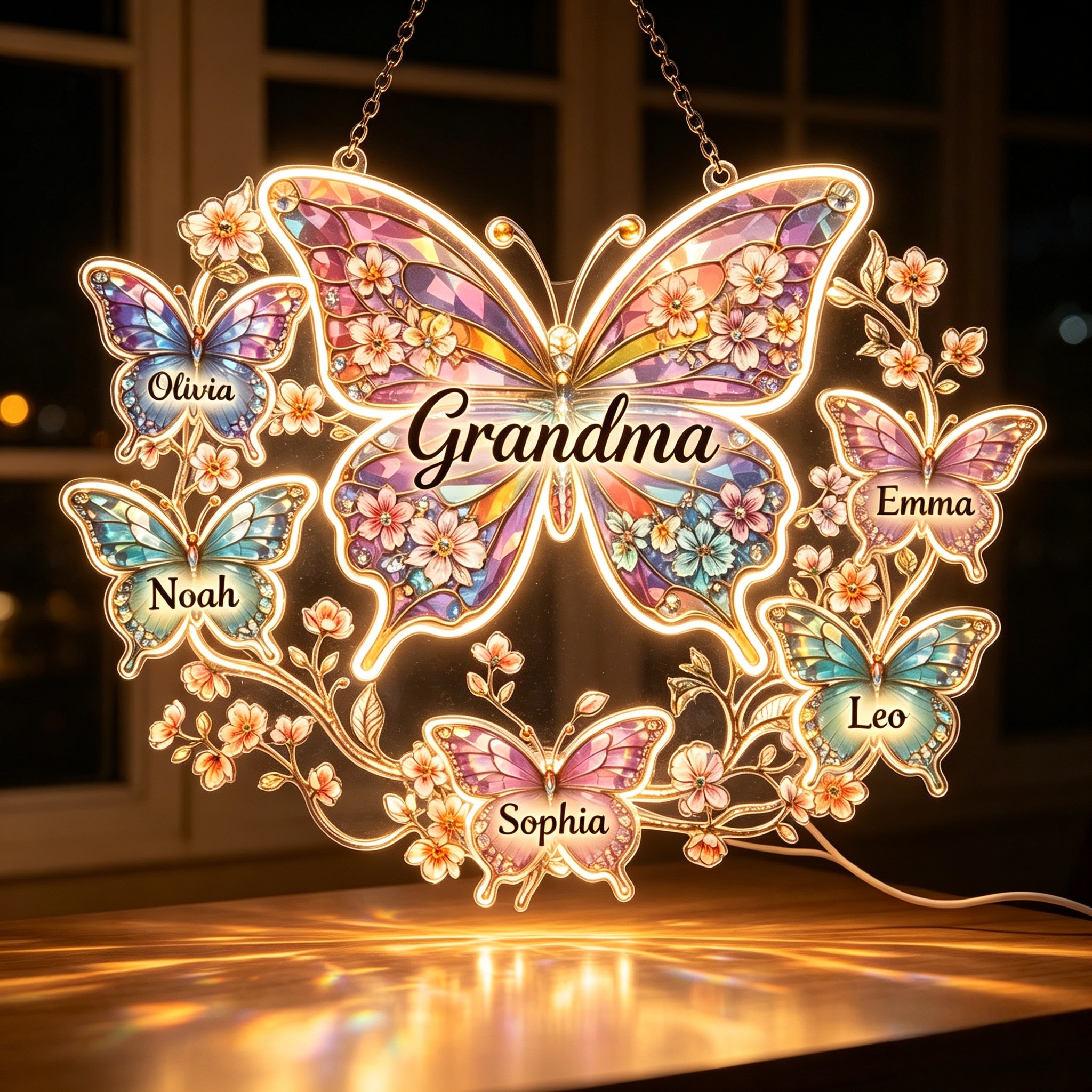 Personalized Grandma Butterfly Acrylic LED Light – Custom Names Family Gift