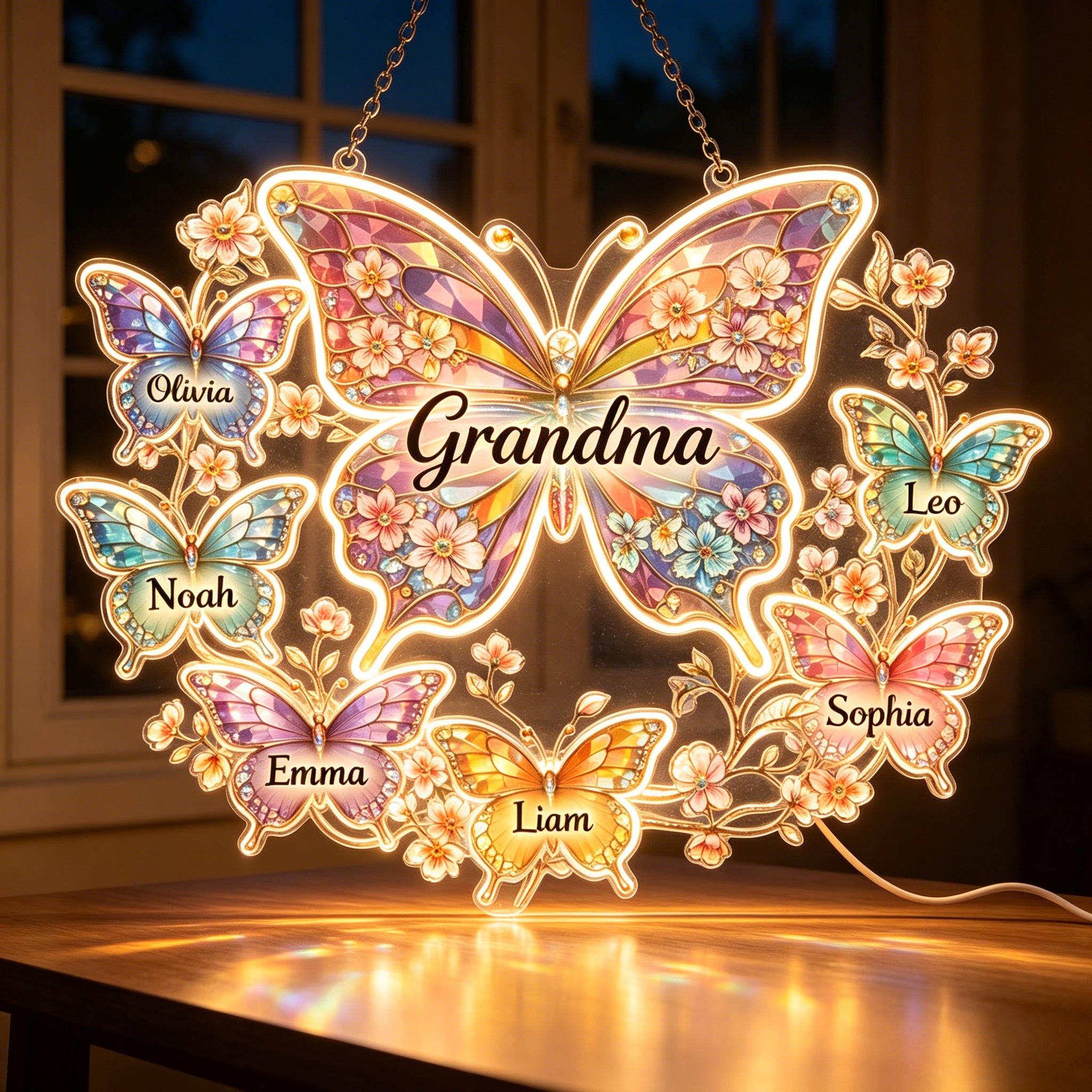 Personalized Grandma Butterfly Acrylic LED Light – Custom Names Family Gift