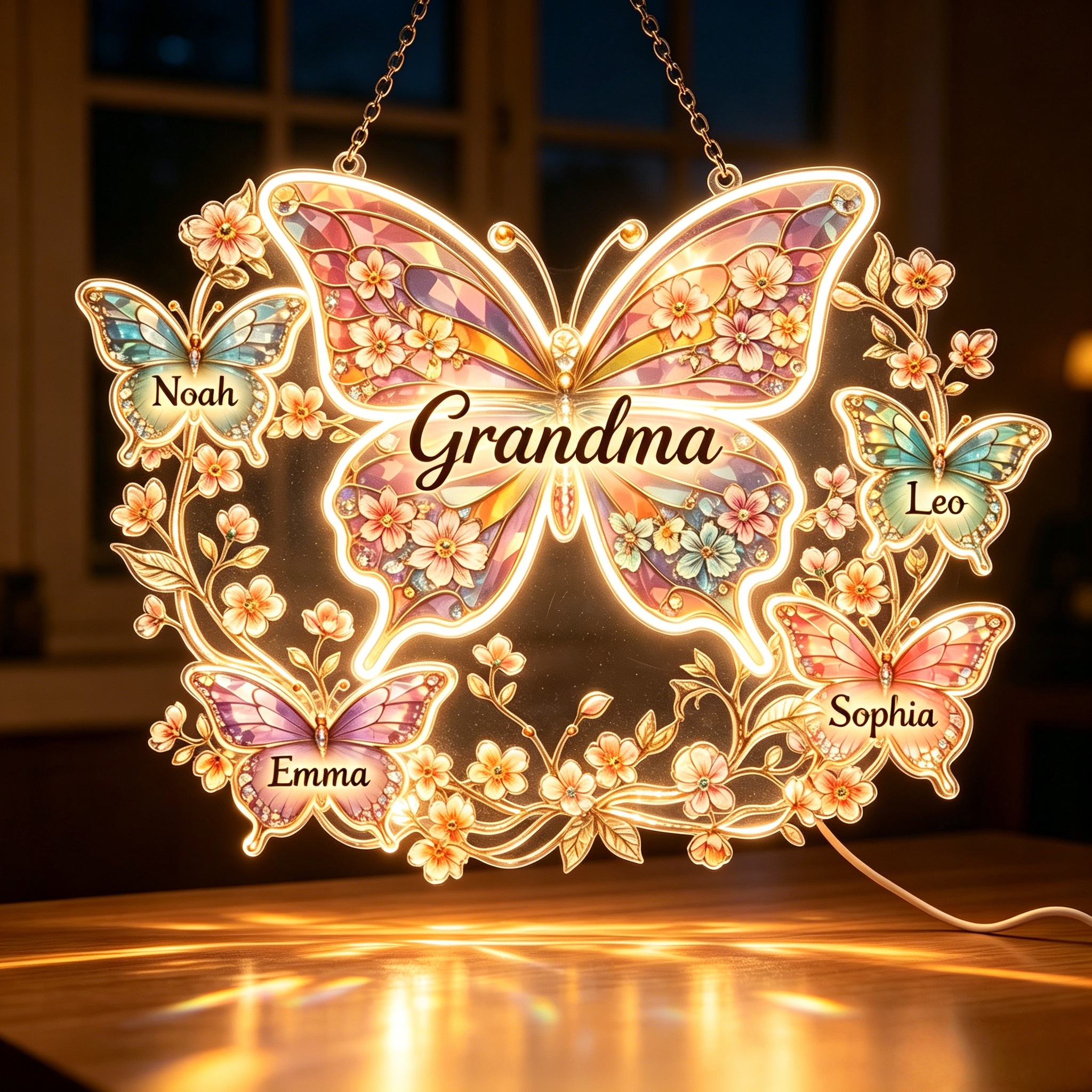 Personalized Grandma Butterfly Acrylic LED Light – Custom Names Family Gift