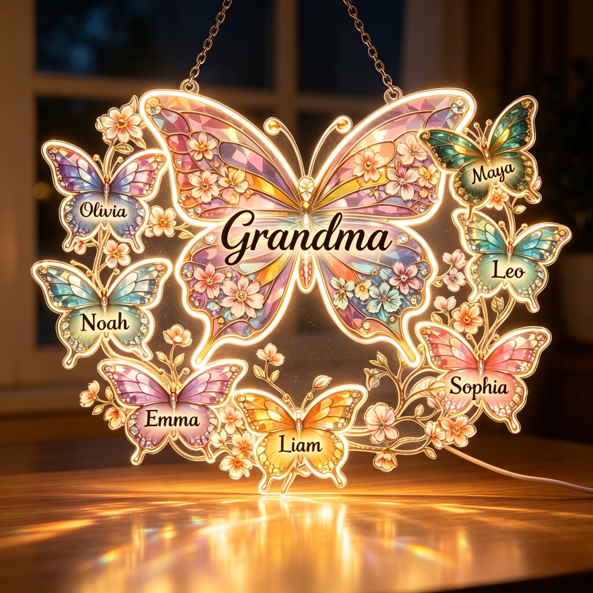 Personalized Grandma Butterfly Acrylic LED Light – Custom Names Family Gift