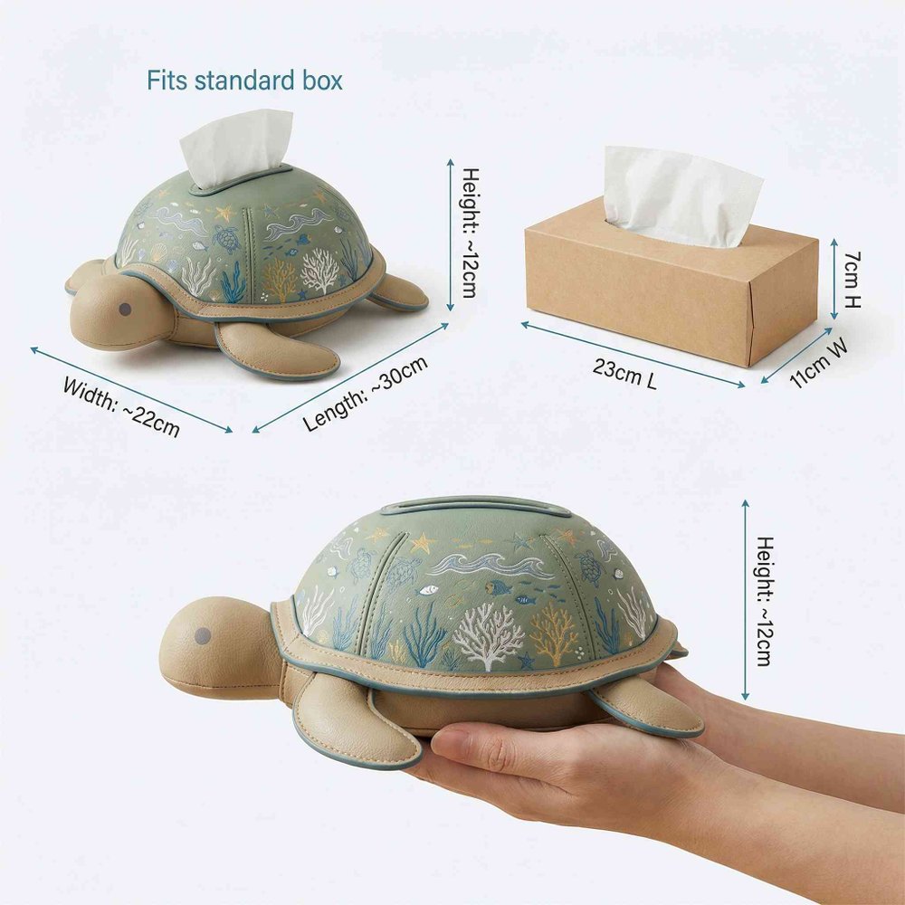 Personalized Sea Turtle Tissue Box Cover with Name, Ocean Inspired Leather Tissue Holder, Coastal Home Decor, Birthday/Housewarming Gift for Women