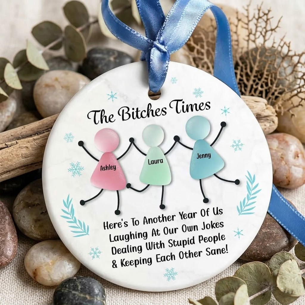 Personalized Funny Best Friends Sea Glass Ornament