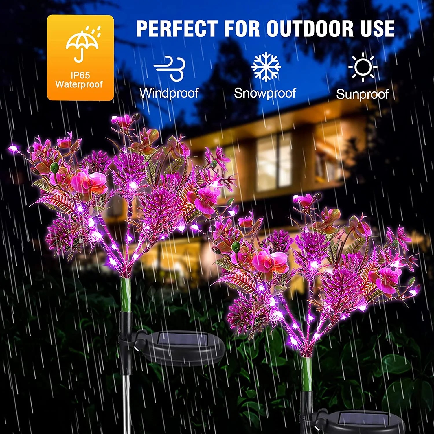 Solar Lights Outdoor Garden Decorative, 2 Pack Solar Powered Phalaenopsis Flowers Lights Design, Upgraded Garden Solar Lights Waterproof IP65 for Garden, Yard, Christmas Decor