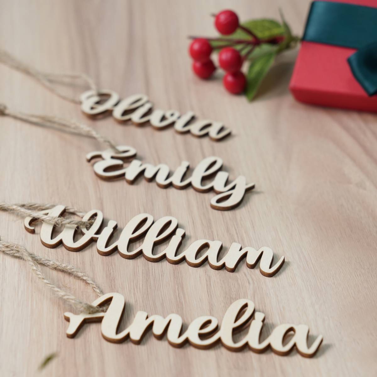 Set Of Christmas Stocking Wooden Name Tags, Gift For Family, Christmas Decoration