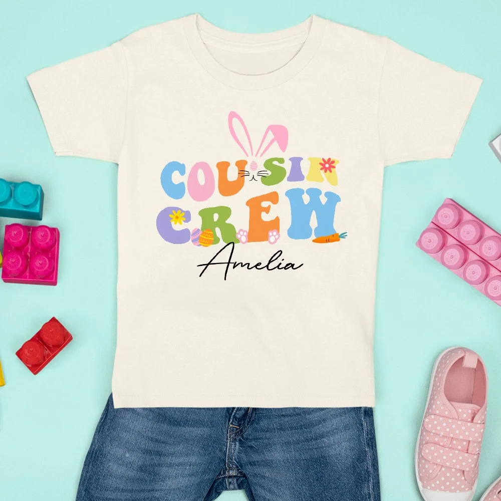 Personalized Cousin Crew Easter Kids T-Shirt Custom Name, Festive Shirt for Boys and Girls