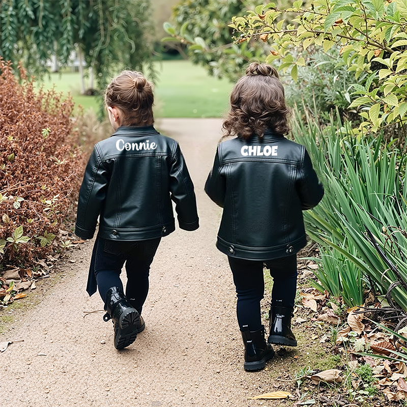 Personalized Kids Zip Up Faux Leather Jacket| Cloth241