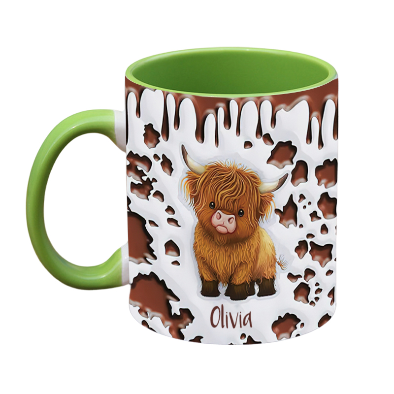 Personalized Cute Highland Cow Ceramic Coffee Mug with Name and Coaster Birthday Gift for Highland Cow Lover