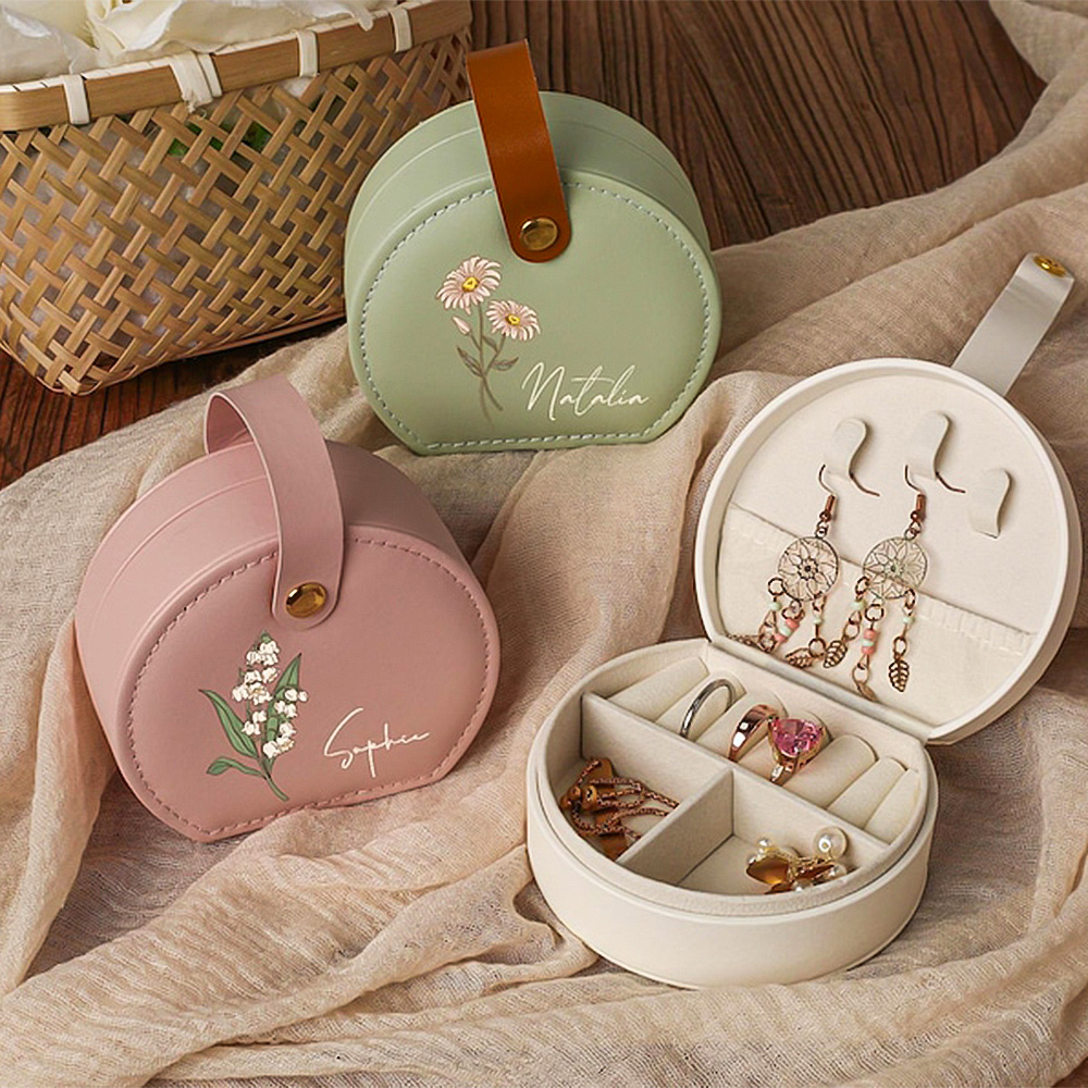 Personalized Name Jewelry Box, Personalized Travel Jewelry Box, Birth Month Flower Jewelry Case, Bridesmaid Gifts