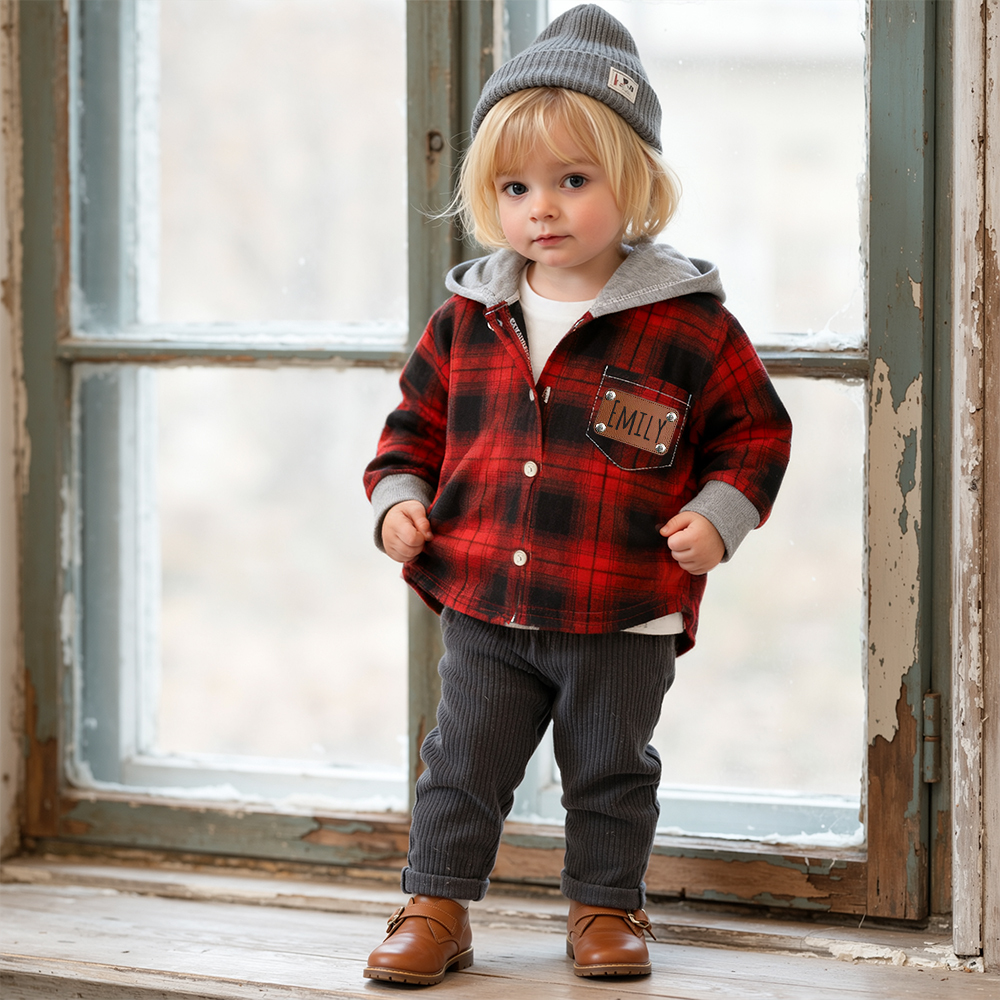 Personalized Kids' Plaid Hooded Shirt Jacket