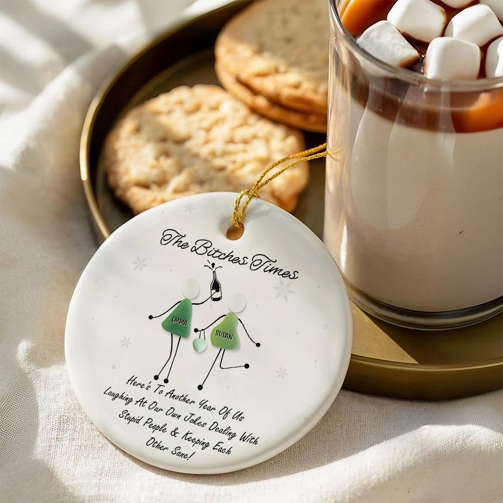 Personalized Funny Best Friends Sea Glass Ornament-– Custom Friendship Keepsake & Humorous Gift for Besties