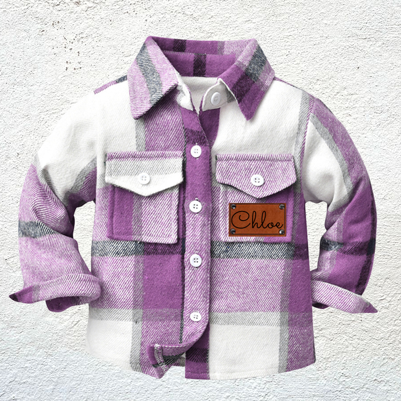 Personalized Leather Patch Kids Flannel Jacket | inJacket15