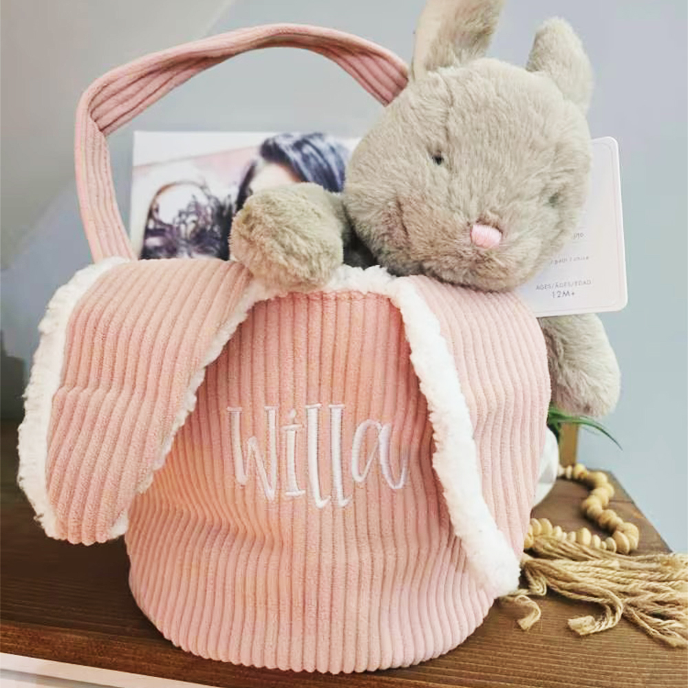 Personalized Embroidered Corduroy Easter Bunny Basket | CWEaster43