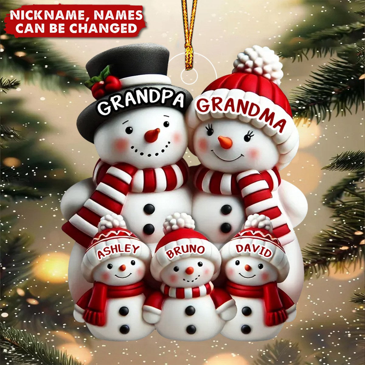 Cute Snowman Family Christmas Decor Personalized Acrylic Ornament