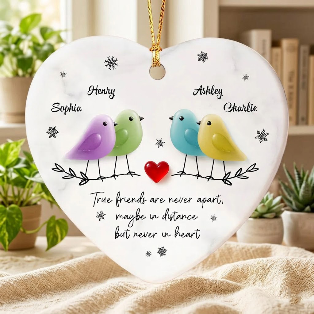 Personalized Sea Glass "Birds on a Branch" Heart Keepsake - Friendship & Long-Distance Gift