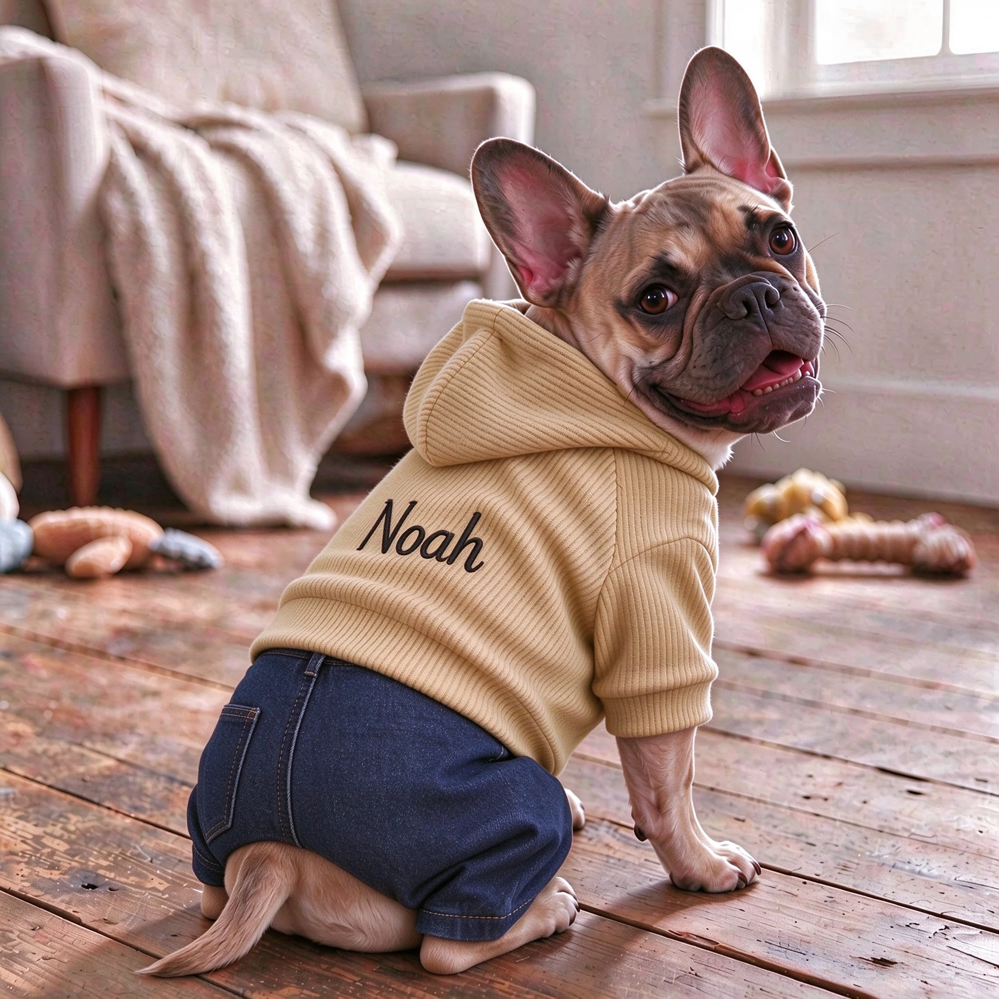Personalized Embroidered Dog Corduroy Hooded Jumpsuit 