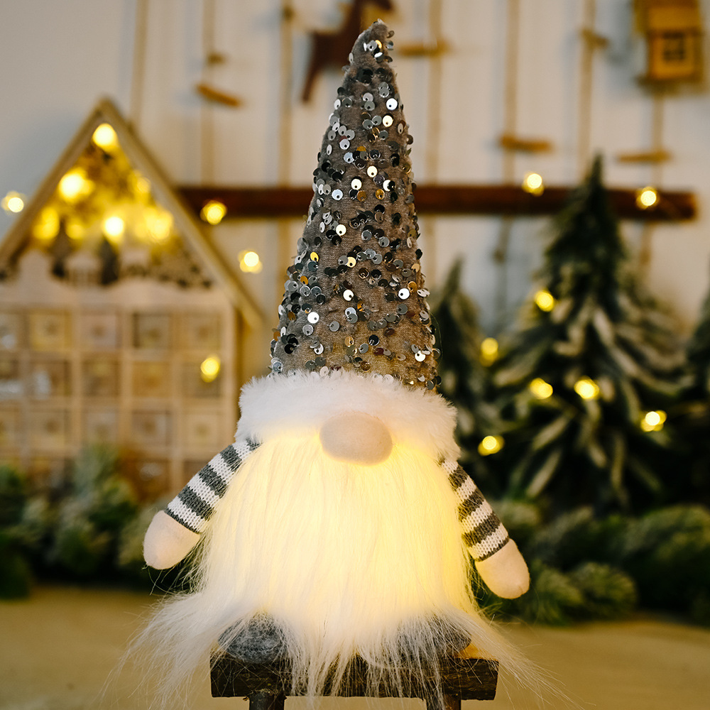 Christmas Sequins Glowing Gnome -- Tiered Tray Gnome