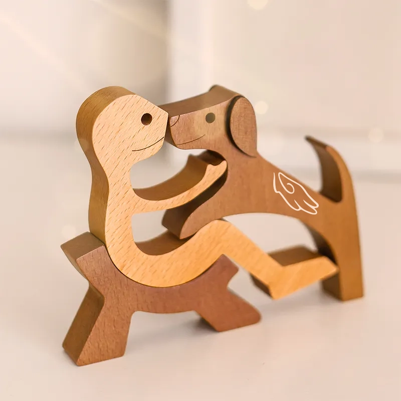 Personalized Custom Wooden Pet Carvings - The Love Between You And Your Fur-Friend - Gift For Pet Lovers - Wood Sculpture Table Ornaments, Carved Wood Decor