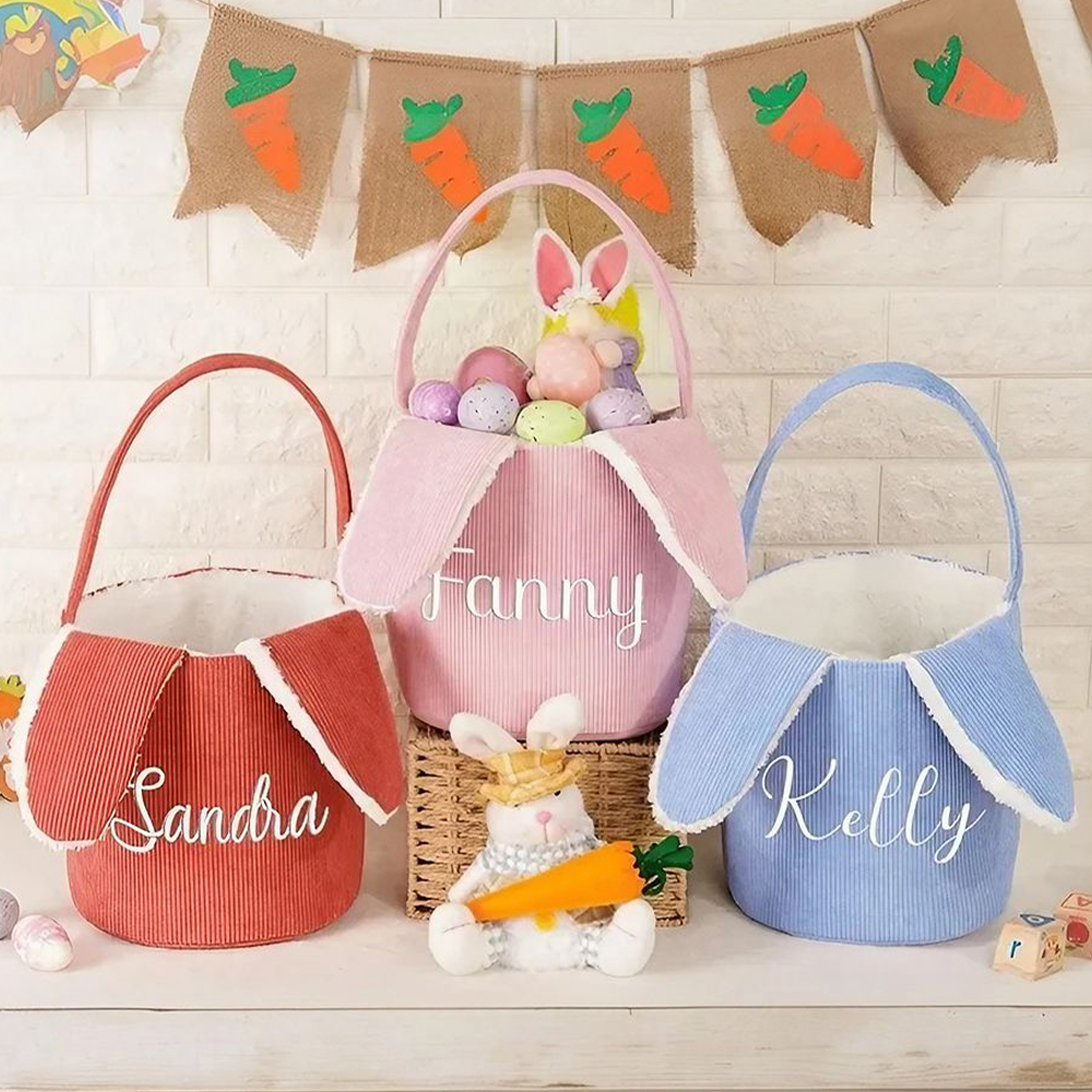 Personalized Embroidered Corduroy Easter Bunny Basket