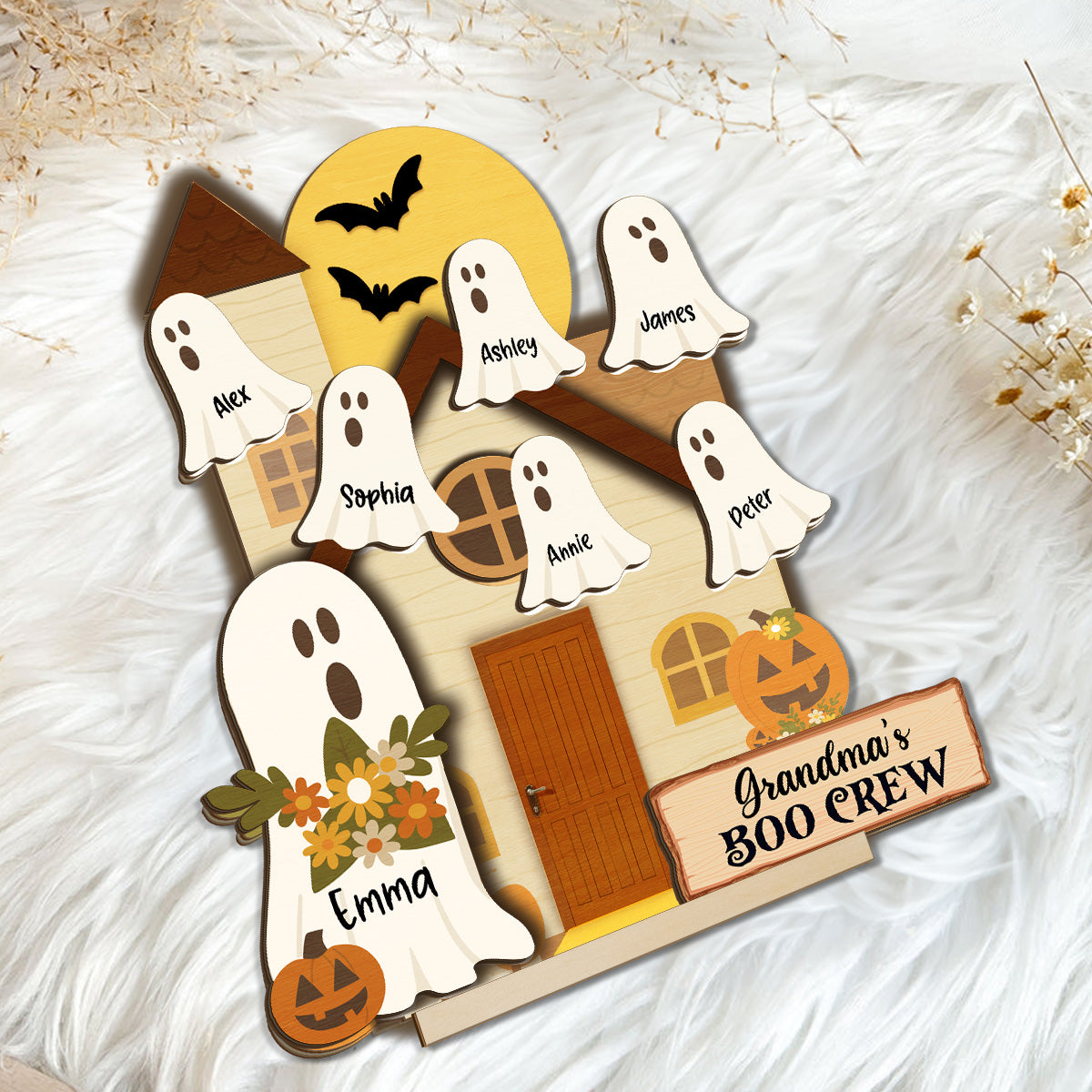 Grandma's Boo Crew Halloween Tiered Tray Decor Personalized 2-Layer Standing Wooden Plaque