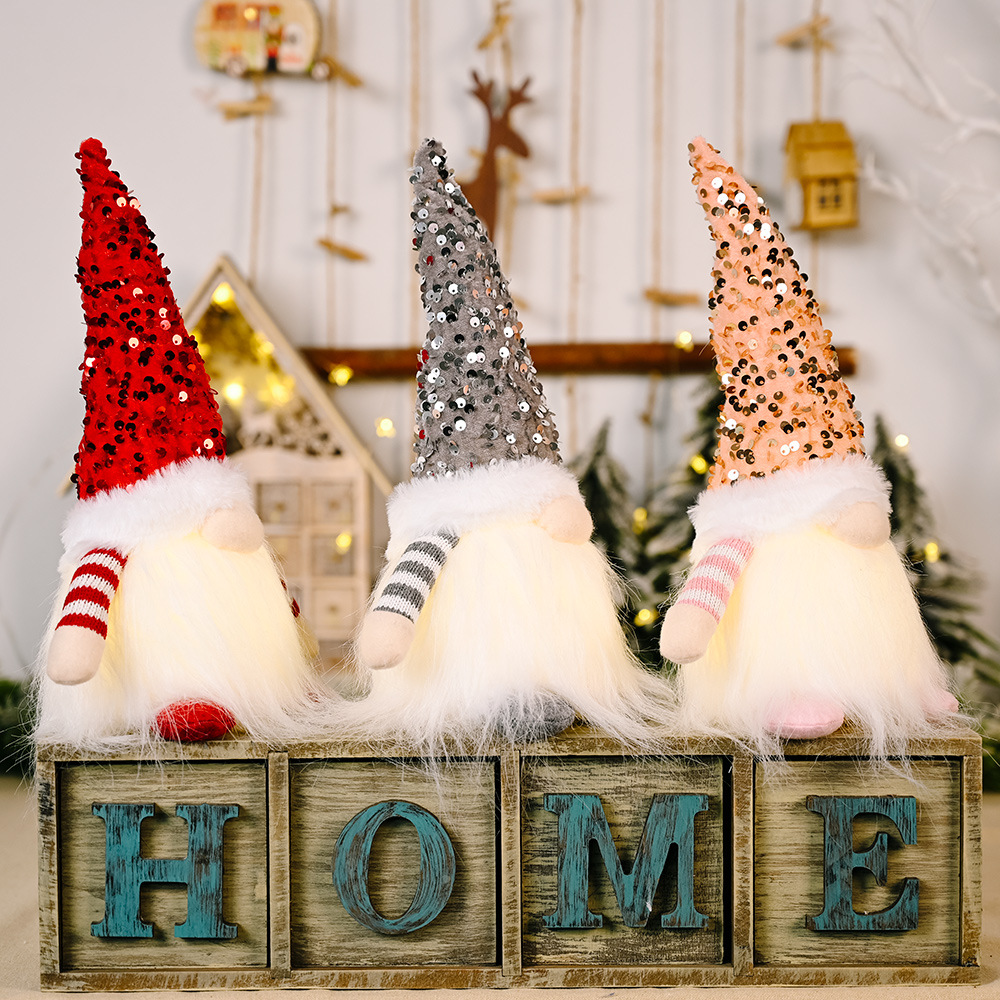 Christmas Sequins Glowing Gnome -- Tiered Tray Gnome