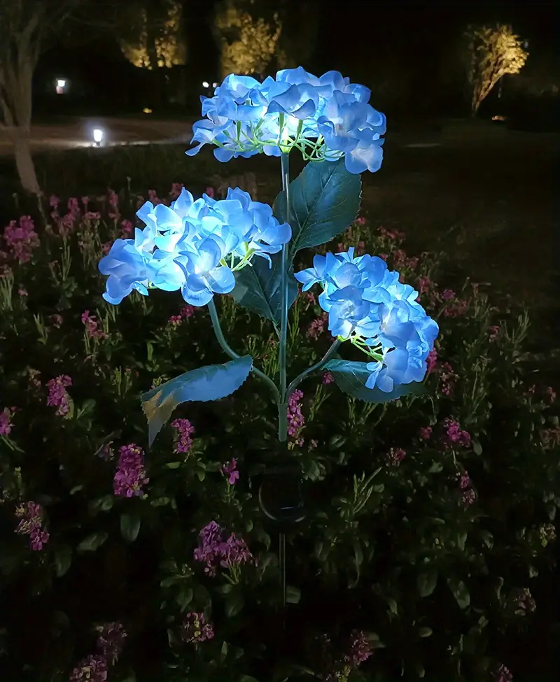 4 pack outdoor solar lights waterproof hydrangea garden stake lights realistic led flowers powered decorative ground solar flower lights for lawn decoration yard backyard decor gift details 12