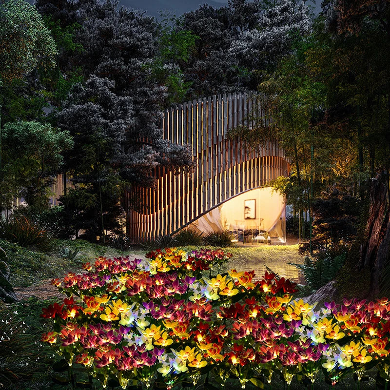 1Pc LED Solar Ground Lights,Artificial Flower Lawn Lights, 7-Head Solar Orchid Lights for Patio Yard Garden Christmas Decoration