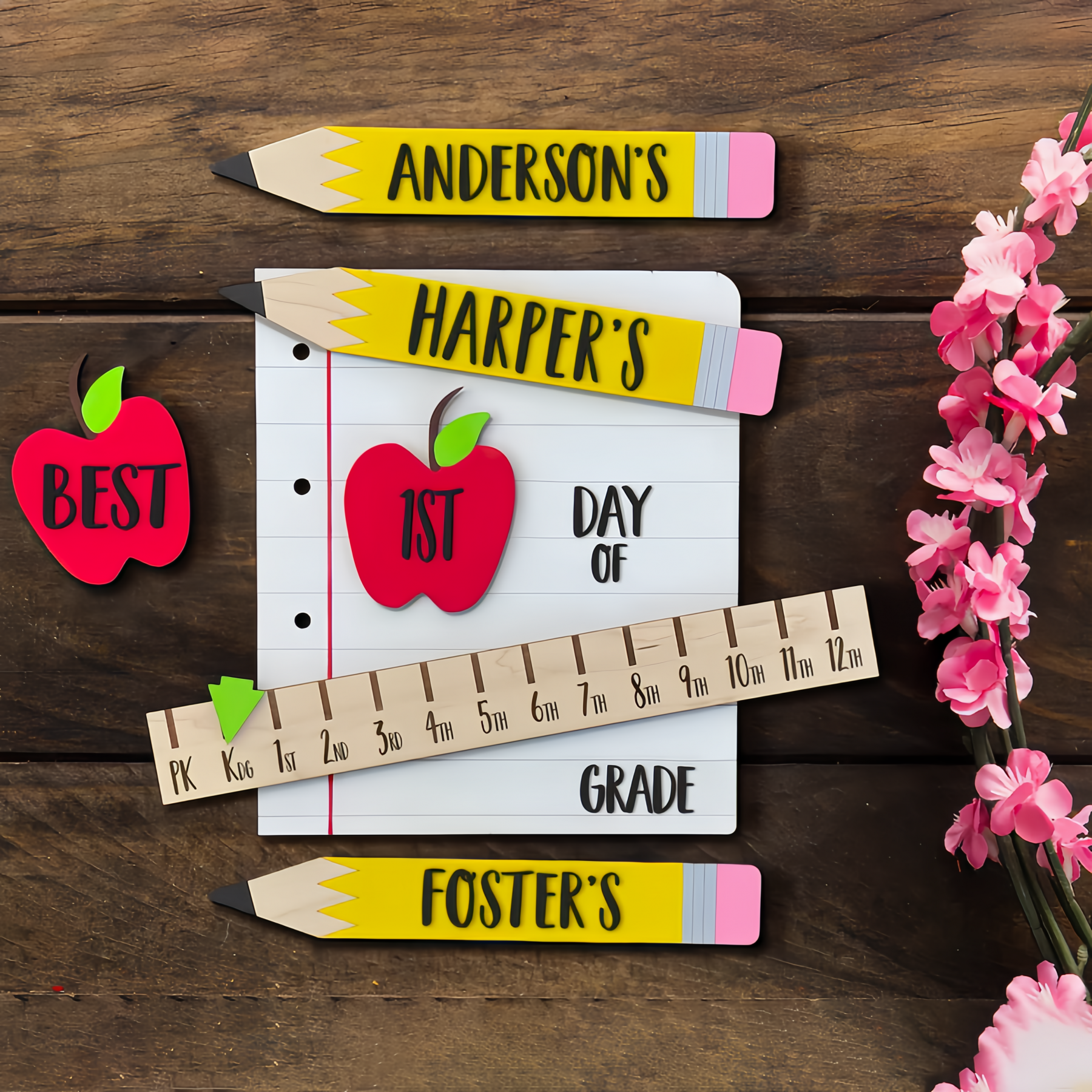 Personalized First/100th/Last Day of School Interchangeable Back to School Sign Prop For Kids Gift Ideas
