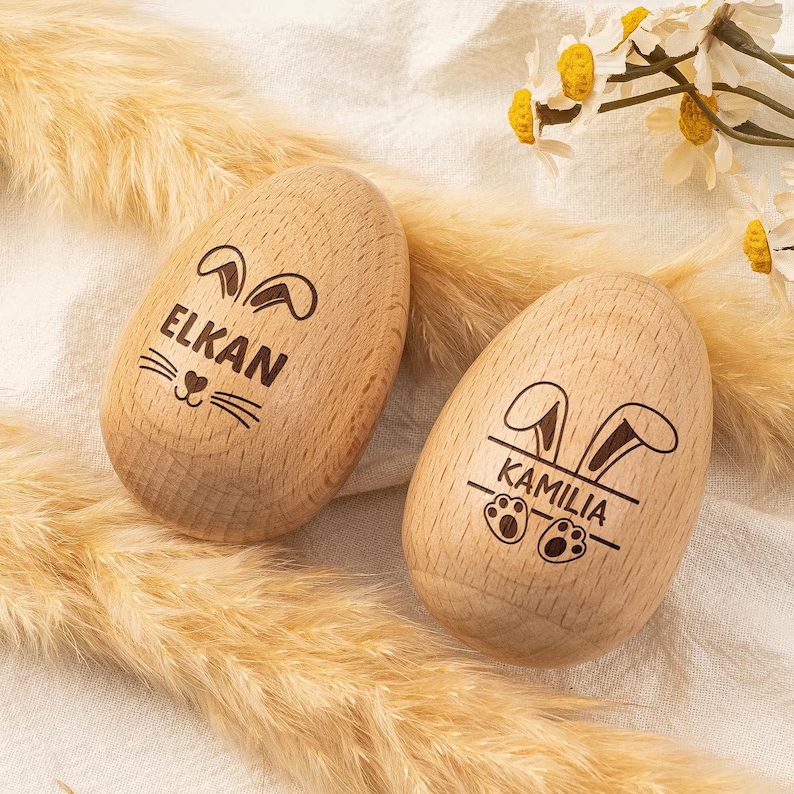 Personalized Musical Wooden Easter Egg Shakers, Engraved Egg Shaker Kids, Kids Musical Instrument, Easter Gifts, Baby First Easter